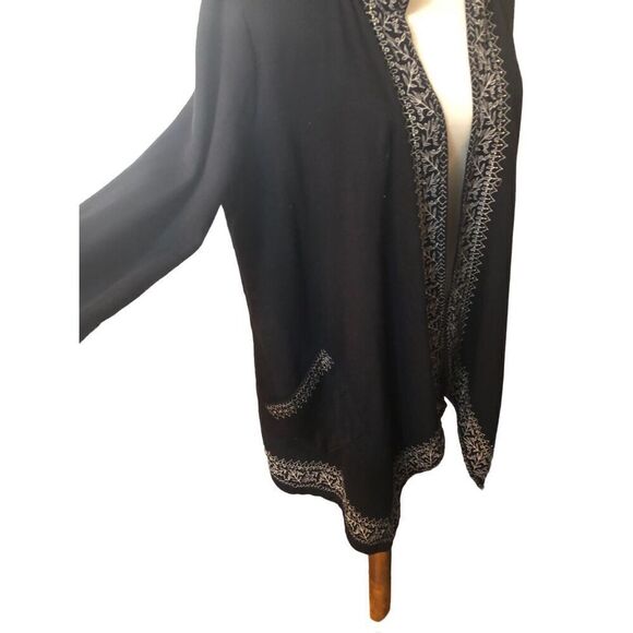 Style & Co. Black Open Front Embroidered Hooded Open Front French Terry Jacket s - Picture 6 of 12